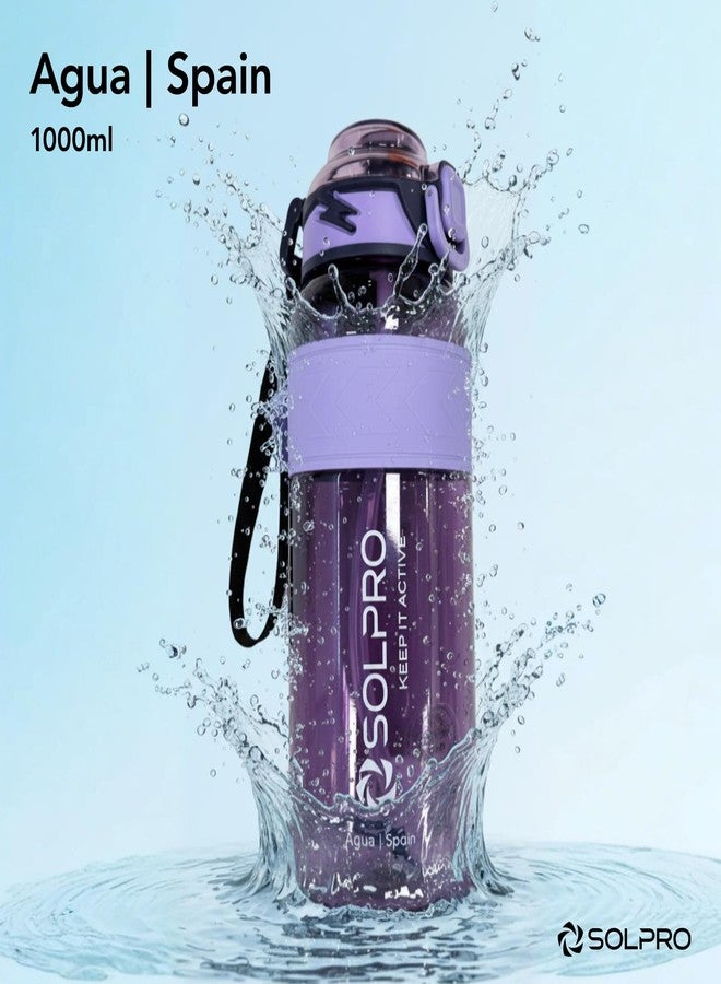 Solpro Agua Spain Sipper Water Bottle 1000 ml Leakproof BPA Free, Sipper Bottle for Kids, Men, Women, Adults for School, Office, College, Travel, Gym, Workout, Outdoor, Camping (Purple/Purple) - Image 3